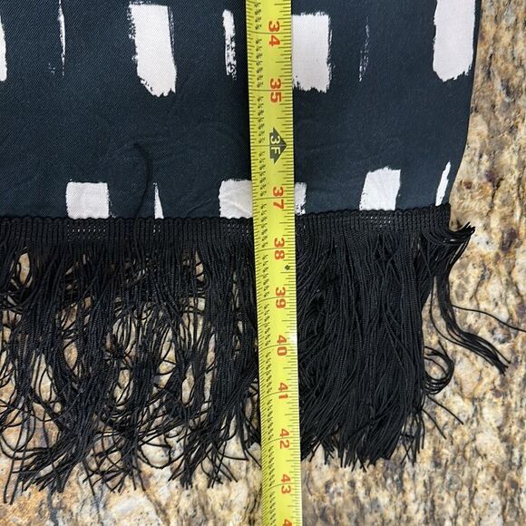 Paz Torraz Black And White Party Cocktail Sleeveless Fringe Midi Dress Size M - Picture 9 of 9